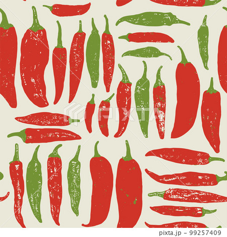 Vector Retro Screen Print Chili or Pepper Seamless Surface Pattern for Products or Wrapping Paper Prints. 99257409