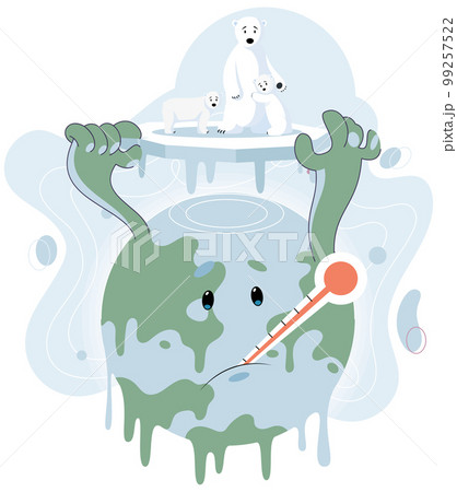 Global warming climate changes concept with family of unfortunate polar bears on melting ice floe 99257522