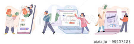 Hacker activity big set. Hacking computer. Phishing account, cyber attack on personal data 99257528