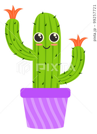 Funny cactus in pot. Cute cartoon plant character 99257721