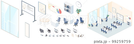 アイソメトリック図法で描いたオフィスのイラストセット(ベクター ) アイソメトリック図法で描いたオフィスのイラストセット(ベクター ) 99259759