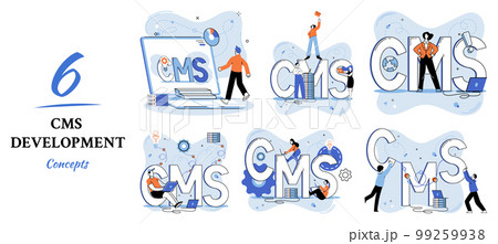 Concept of digital content management system, CMS development software metaphor, program development service technology 99259938