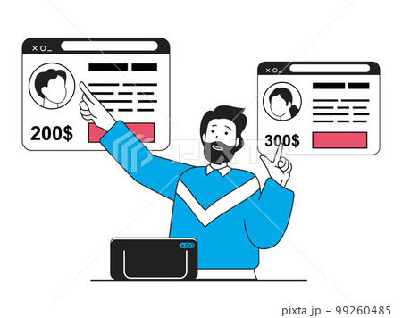 Freelance concept with character situation. Manager chooses best candidate on freelancer site for remote work in company staff team. Vector illustration with people scene in flat design for web 99260485