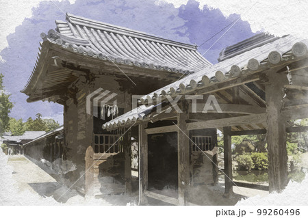 水彩画風 総社宮 随身門 岡山県総社市 水彩画風 総社宮 随身門 岡山県総社市 99260496