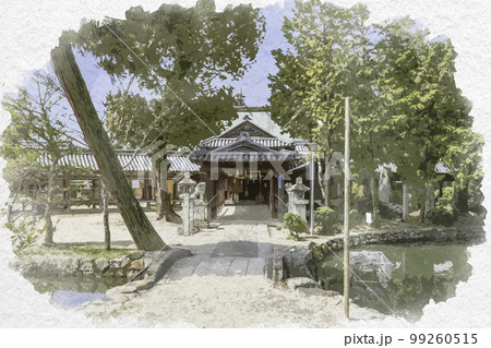 水彩画風 総社宮 拝殿 岡山県総社市 水彩画風 総社宮 拝殿 岡山県総社市 99260515