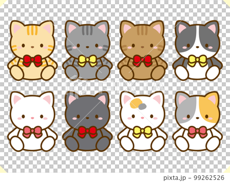Illustration material set of a cat with a ribbon on its neck 99262526