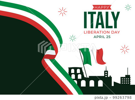 Italy Liberation Day Illustration with Holiday Celebrate on April 25 and Wave Flag Italian in Flat Cartoon Hand Drawn for Landing Page Templates 99263798