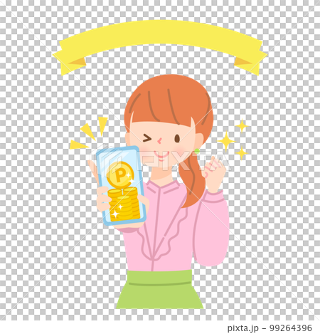 Illustration material of a smiling woman using a smartphone 99264396