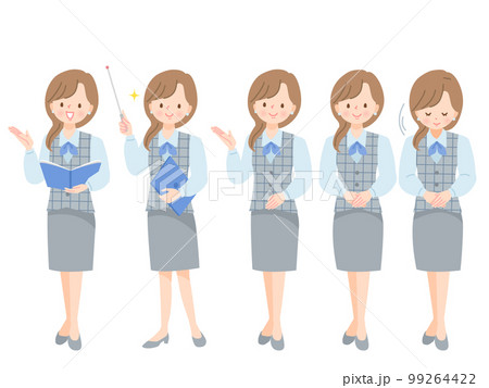仕事をする色々なポーズの女性の表情セット 99264422