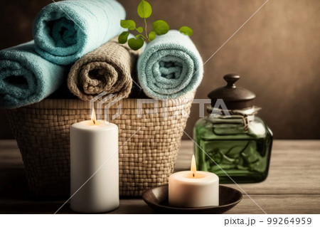 AI Generative image, spa accessory composition set in spa hotel wellness center 99264959