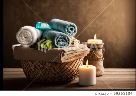AI Generative image, spa accessory composition set in spa hotel wellness center 99265104