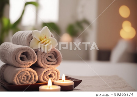 AI Generative image, spa accessory composition set in spa hotel wellness center AI Generative image, spa accessory composition set in spa hotel wellness center 99265374