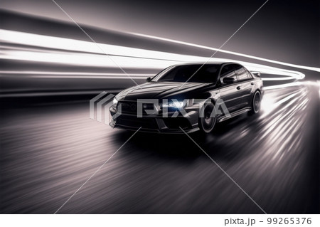 Sports car driving at fast speed on city road with motion blur effect Sports car driving at fast speed on city road with motion blur effect 99265376