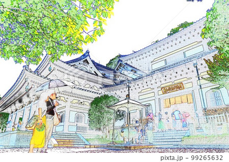 鎌倉長谷寺の観音堂と阿弥陀堂を水彩画風イラスト 鎌倉長谷寺の観音堂と阿弥陀堂を水彩画風イラスト 99265632