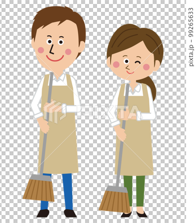 流行男女,米色圍裙,員工,清潔 流行男女,米色圍裙,員工,清潔 99265633