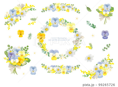水彩で描いた春の花の素材セット	 99265726