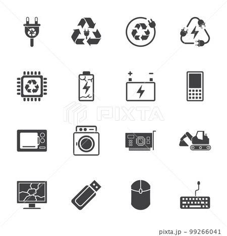 Electronics device and recycle sign icons, solid icon set Electronics device and recycle sign icons, solid icon set 99266041