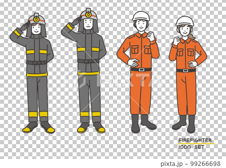 Vector illustration material of men and women of firefighters / disaster prevention / firefighting / rescue 99266698
