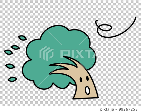 A tree character that is blown by a strong wind 99267258