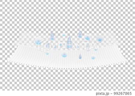 3d synthetic fiber hair absorbent layer with sanitary napkin, ventilate shows water droplets for diapers, baby diaper adult concept isolated. 3d render illustration 99267865