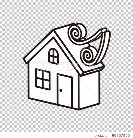 モノクロのシンプルな立体感のある住宅と災害のイラスト 強風 モノクロのシンプルな立体感のある住宅と災害のイラスト 強風 99267990