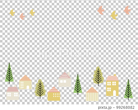 Scandinavian cityscape frame in pink and yellow 99268082