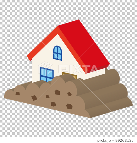 A simple three-dimensional illustration of a house and a disaster Landslide disaster 99268153