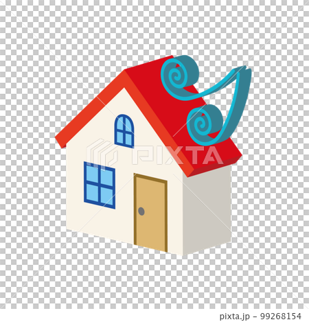 A simple three-dimensional illustration of a house and a disaster strong wind 99268154