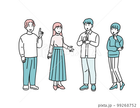 シンプルな男女のポジティブな立ち姿セット　イラスト素材 99268752