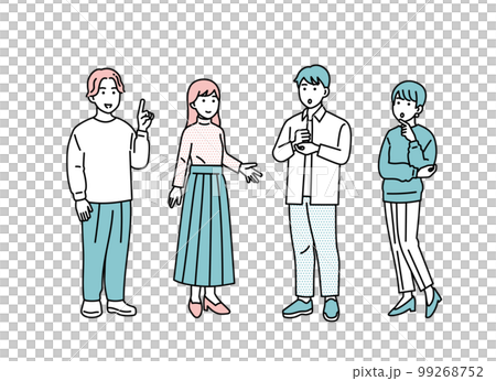 シンプルな男女のポジティブな立ち姿セット　イラスト素材 99268752