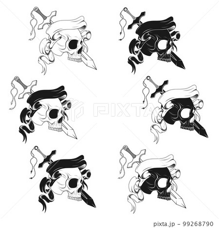 Vector design of skull with sword and ribbon Vector design of skull with sword and ribbon 99268790