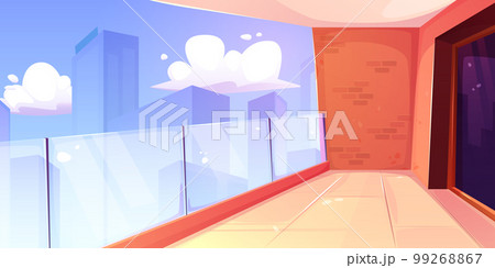 Open empty terrace with brick wall and city view 99268867