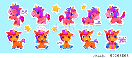 Emotional rainbow unicorn stickers set with stars 99268868
