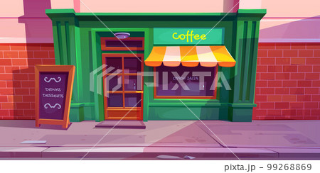 Vintage coffee shop. City cafe storefront exterior 99268869