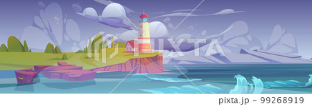 Lighthouse on sea coast. Landscape with beacon Lighthouse on sea coast. Landscape with beacon 99268919