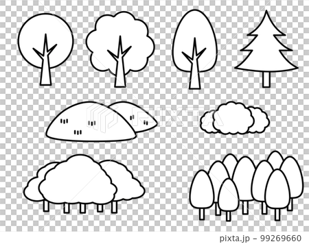 Monochrome line drawing icon set of forests, mountains and bushes 99269660