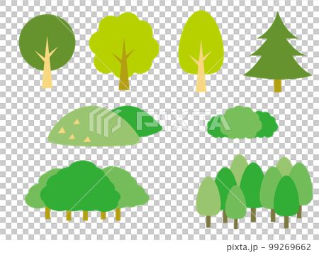 Illustration material set of fresh green trees and mountains in spring and summer 99269662