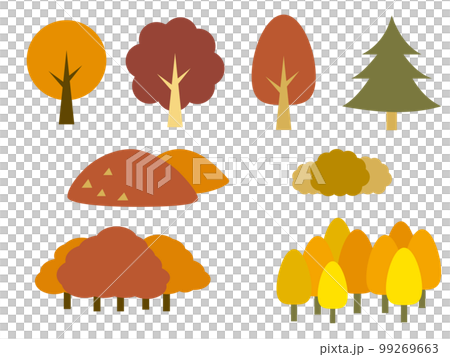 Illustration material set of autumn leaves trees and mountains 99269663