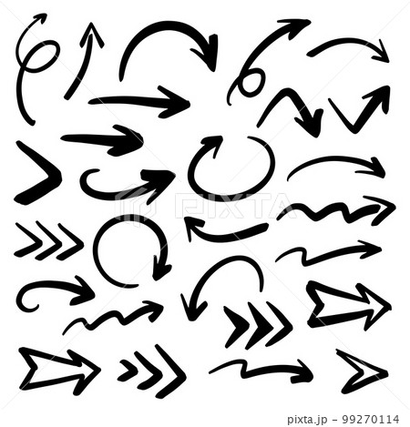 Hand drawn arrow icons set. Set of arrow doodle style. Hand drawn arrow icons set. Set of arrow doodle style. 99270114