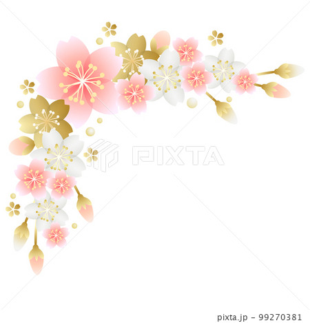 ピンクと金の桜コーナーフレーム 99270381