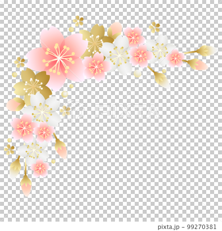 ピンクと金の桜コーナーフレーム 99270381