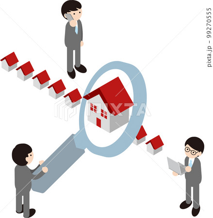 アイソメトリック　ビジネス　人物　家　住宅　探す　不動産　イラスト素材 99270555