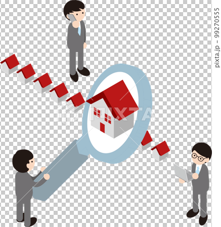 アイソメトリック　ビジネス　人物　家　住宅　探す　不動産　イラスト素材 99270555