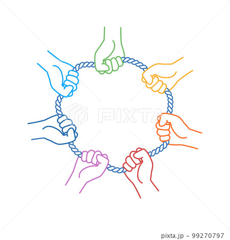 Human hands holding rope together. 99270797