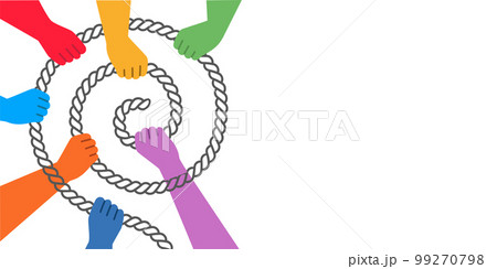 Hands hold on to the rope in the form of a spiral. 99270798