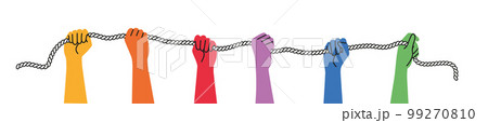 Diverse people hands holding rope. Diverse people hands holding rope. 99270810