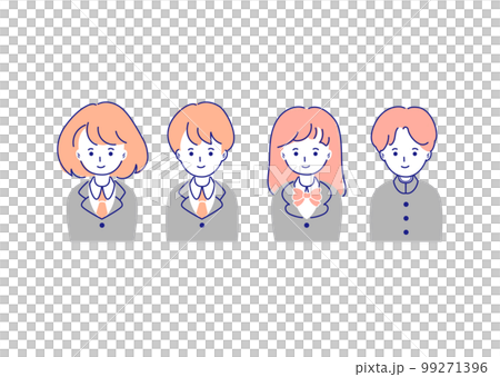 Illustration material: facial expression, smile, junior high school student, high school girl, upper body set Illustration material: facial expression, smile, junior high school student, high school girl, upper body set 99271396