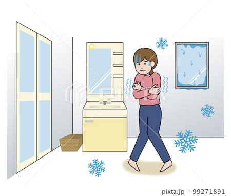 脱衣所が寒くて震えている女性 脱衣所が寒くて震えている女性 99271891