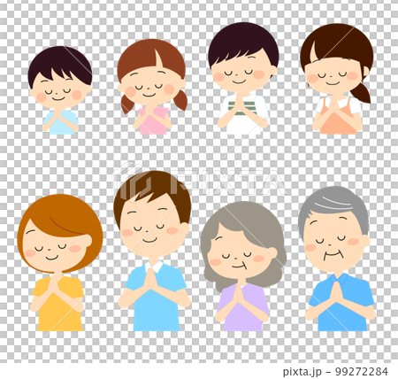 手を合わせているさまざまな年代の人物セット　秋冬 99272284