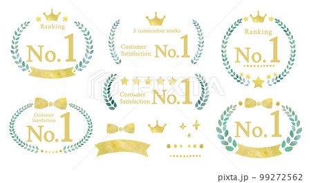 ランキングやレビュー等の評価ラベルの水彩画イラストセット ランキングやレビュー等の評価ラベルの水彩画イラストセット 99272562